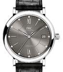 Portofino 37mm Automatic in Steel On Black Crocodile Leather Strap with Gray Dial