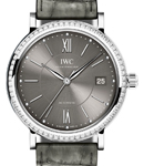 Portofino 37mm Automaticin in Steel with Diamonds Bezel On Grey Crocodile Leather Strap with Slate Dial