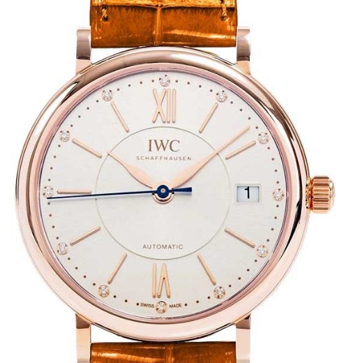 Potofino Mens 37mm Automatic in Rose Gold On Orange Alligator Leather Strap with Silver Dial