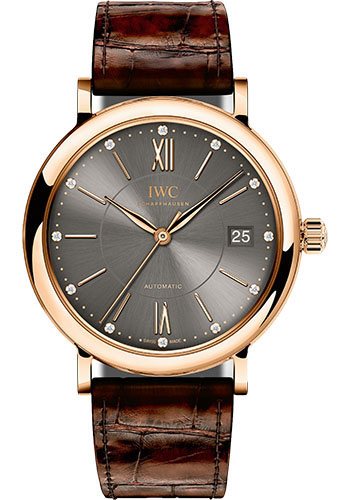 Potofino Midsize 37mm Automatic in Rose Gold On Brown Alligator Leather Strap with Grey Diamond Dial