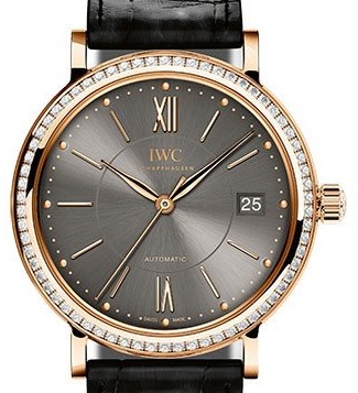 Portofino Midsize  37mm Automatic in Rose Gold with Diamond Bezel On Black Crocodile Leather Strap with Slate Dial