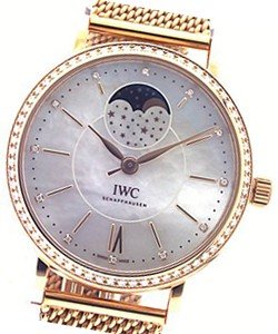 Portofino Midsize Moonphase  37mm  in Rose Gold  with Diamond Bezel on Rose Gold Mesh Bracelet with MOP Dial