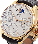 Portugieser Perpetual Calendar Perpetual Single Moonphase in Rose Gold On Brown Crocodile Leather Strap with Silver Arabic Dial - Gold Markers