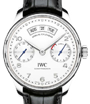 Portugieser Annual Calendar 44.2mm Automatic in Steel on Black Crocodile Leather Strap with Silver Arabic Dial