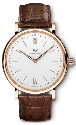 Portofino Pure Classic 43.5mm in Rose Gold On Brown Crocodile Leather Strap with Silver Dial