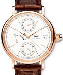 Portofino Monopusher Hand Wound in Rose Gold On Brown Alligator Leather Strap with Silver Dial