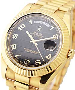 President Day-Date 41mm in Yellow Gold Fluted Bezel on President Bracelet with Black Wave Arabic Dial