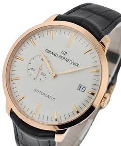 1966 Hours Minutes Seconds Dates in Rose Gold On Black Leather  Strap with Silver Dial