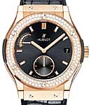 Classic Fusion 45mm 8 Day Power Reserve in Rose Gold with Diamond Bezel On Black Leather Strap with Black Dial