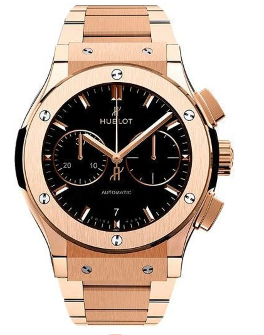 Classic Fusion Chronograph 45mm in Rose Gold On Rose Gold Bracelet with Black Dial