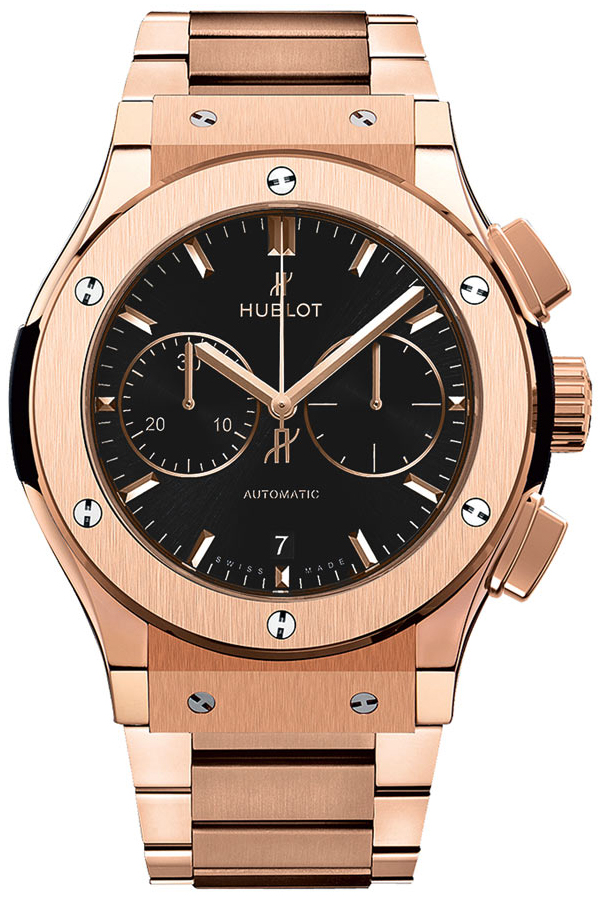 Classic Fusion Chronograph Mens 42mm Automatic in Rose Gold On Rose Gold Bracelet with Black Dial