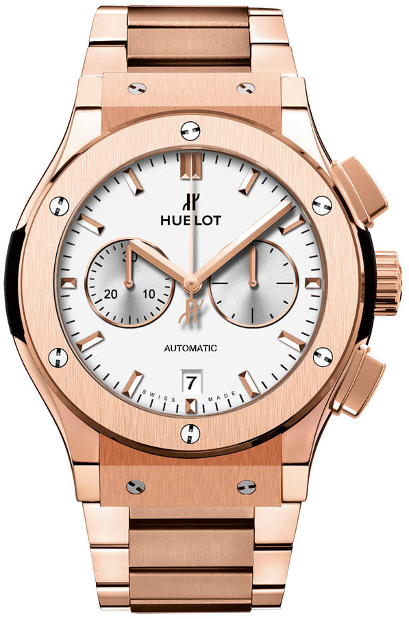 Classic Fusion Chronograph 42mm Automatic in Rose Gold on Rose Gold Bracelet with Silver Dial - Gold Markers