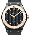 Classic Fusion Black Magic 42mm Automatic in Black Ceramic with Rose Gold On Black Rubber Strap with Black Carbon FIber Dial