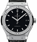 Classic Fusion 42mm Automatic in Titanium with Diamond Bezel On Black Leather Strap with Black Index Dial