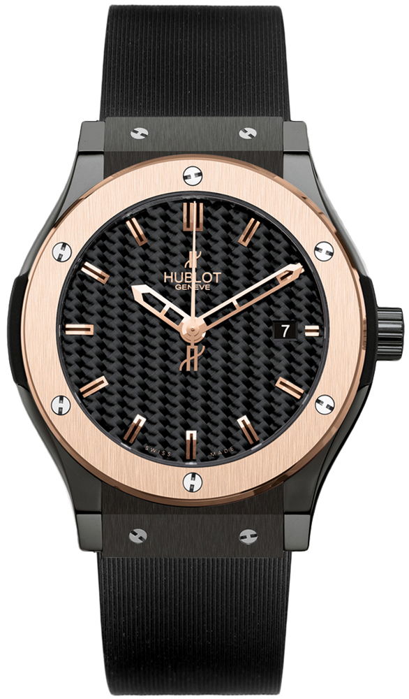 Classic Fusion 38mm Mens Quartz in Ceramic with Rose Gold Bezel Black Ceramic-Rose Gold on Rubber with Carbon Dial