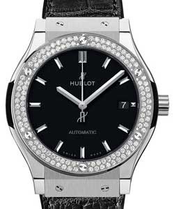 Classic Fusion 38mm Automatic in Titanium with Diamond Bezel On Black Leather Strap with Black Index Dial