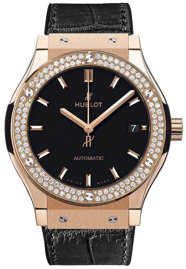Classic Fusion 38mm Automatic in Rose Gold with Diamond Bezel on Black Alligator Strap with Black Dial