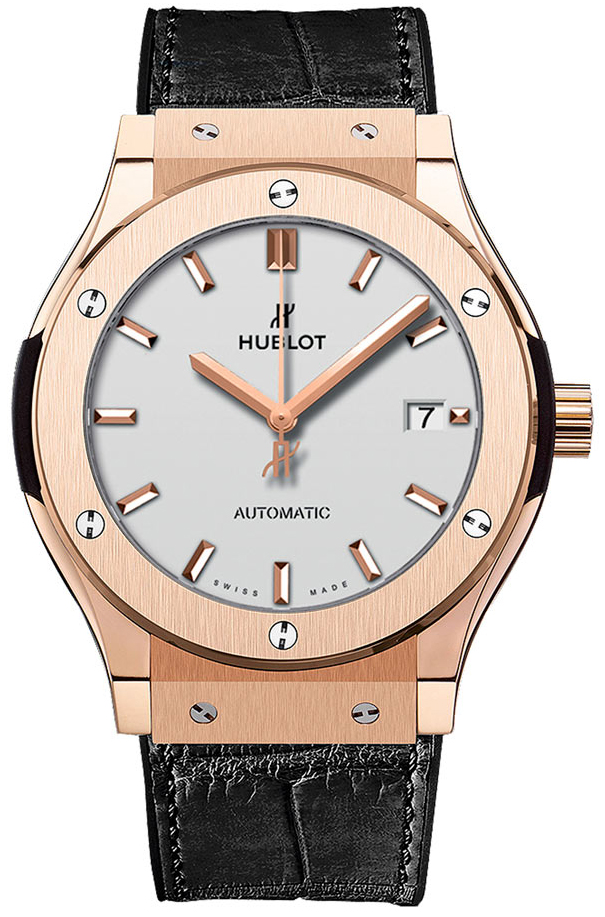 Classic Fusion 38mm Automatic in Rose Gold On Black Leather Strap with Silver Index Dial