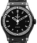Classic Fusion Mens 33mm Quartz in Black Ceramic with Diamond Bezel On Black alligator Strap with Black Index Dial