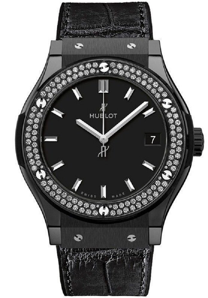 Classic Fusion Black Magic 33mm in Black Ceramic with Diamond Bezel On Black Leather Strap with Black Index Dial