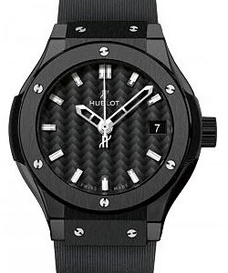 Classic Fusion lady's 33mm Quartz in Black Ceramic On Black Rubber Strap with Black Carbon Fiber Dial