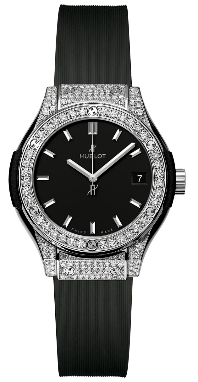Classic Fusion 33mm Quartz in Titanium with Diamond Bezel on Black Rubber Strap with Black Index Dial