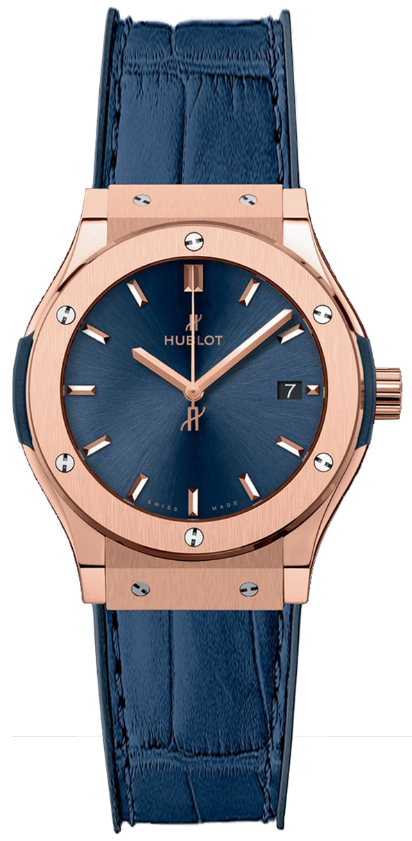 Classic Fusion 33mm Quartz in Rose Gold on Blue Leather Strap with Matte Blue Dial