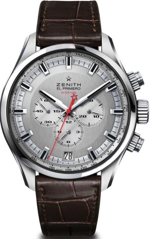 El Primero Sport 45mm Automatic in Steel On Brown Alligator Leather Strap with Silver Dial