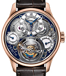 Christophe Colomb Hurricane Grand Voyage II Mens Automatic in Rose Gold on Brown Alligator Leather Strap with Skeleton Dial