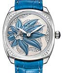 Star Ladies 33mm Automatic in White Gold with Diamonds On Blue Alligator Strap with Blue Enamel Diamond Dial