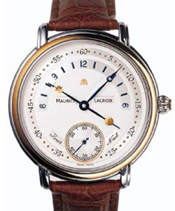 Masterpiece Jour et Nuit 43mm in Steel with Yellow Gold Bezel On Brown Alligator Leather Strap with Silver Dial