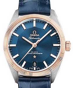 Constellation Globemaster Co-Axial Chronometer Master 39mm in 2-Tone On Blue Alligator Strap with Bllue Index Dial