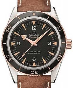 Seamaster 300 Master Co-Axial Mens 41mm Automatic in Steel with Rose Gold Gold Fluted Bezel On Brown Calfskin Leather Strap with Black Dial