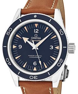 Seamaster 300m Co-Axial Mens 41mm Automatic - Steel On Brown Leather Strap with Blue Dial - Blue Bezel