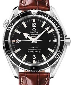 Seamaster Planet Ocean 42mm Automatic in Steel On Brown Alligator Leather Strap with Black Dial