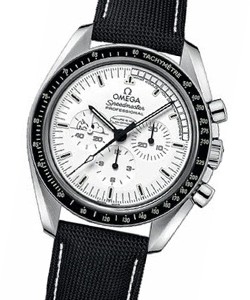 Speedmaster Moonwatch in Steel - Silver Snoopy Award 45TH Anniversary Edition On Black Nylon Fabric Strap with White Dial