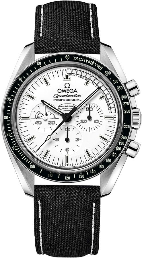 Speedmaster Moonwatch in Steel - Silver Snoopy Award 45TH Anniversary Edition On Black Nylon Fabric Strap with White Dial
