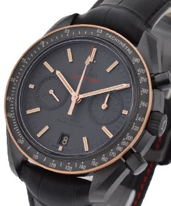 Speedmaster Moonwatch Co-Axial Chronograph in Black Ceramic On Black Alligator Leather Strap with Grey Dial and Gold Markers