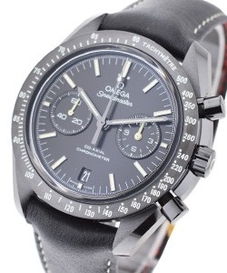 Speedmaster Moonwatch Co - Axial Chronograph in Black Ceramic on Black Calfskin Leather Strap with Black Dial