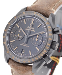 Speedmaster Moonwatch Co- Axial Chronograph in Black Ceramic - Vintage Black On brown Leather Strap with Black Dial