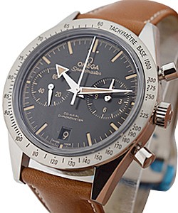 Speedmaster 57 Co-Axial Chronograph in Steel on Brown Calfskin Leather Strap with Black Dial