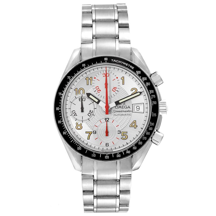 Speedmaster Chronograph Date Mens 40mm Automatic in Steel On Steel Bracelet with White Dial