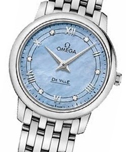 Deville Prestige Ladies 27.4mm Quartz in Steel Steel Bracelet with Blue Mother of Pearl Diamond Dial