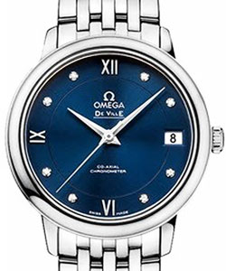 Deville Prestige Ladies 32.7mm Quartz in Steel On Steel Bracelet with Blue Diamond Dial