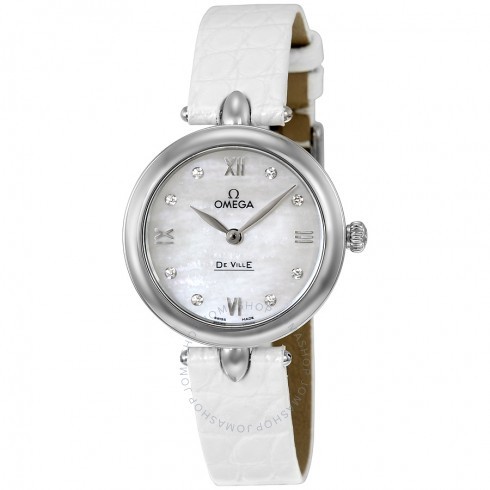 Deville prestige Ladies 27.4mm Quartz in Steel On White Alligator Strap with White Diamond Dial