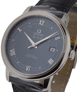 De Ville Prestige Automatic in Steel On Black Alligator Strap with Blue Dial