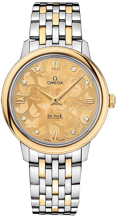 Deville Prestige Ladies Quartz in Steel and  Yellow Gold On Steel and Yellow Gold Bracelet with Champagne Diamond Dial with Butterfly Print