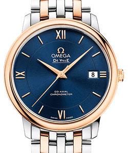 Deville Prestige Co-Axial Date in Steel and Rose Gold on Bracelet with Blue Dial - Gold Markers