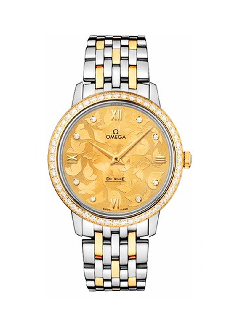 Omega Deville Prestige Co-axial Butterfly Ladies 32.7mm Quartz in Steel and Yellow Gold