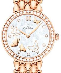 Deville Prestige Quartz 27.4mm in Rose Gold With Diamond Bezel On Rose Gold Bracelet with White Mother of Pearl Dial